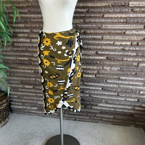 Zara Printed Sarong Pareo Style Linen Blend Wrap Midi Skirt Size Small - Picture 6 of 8